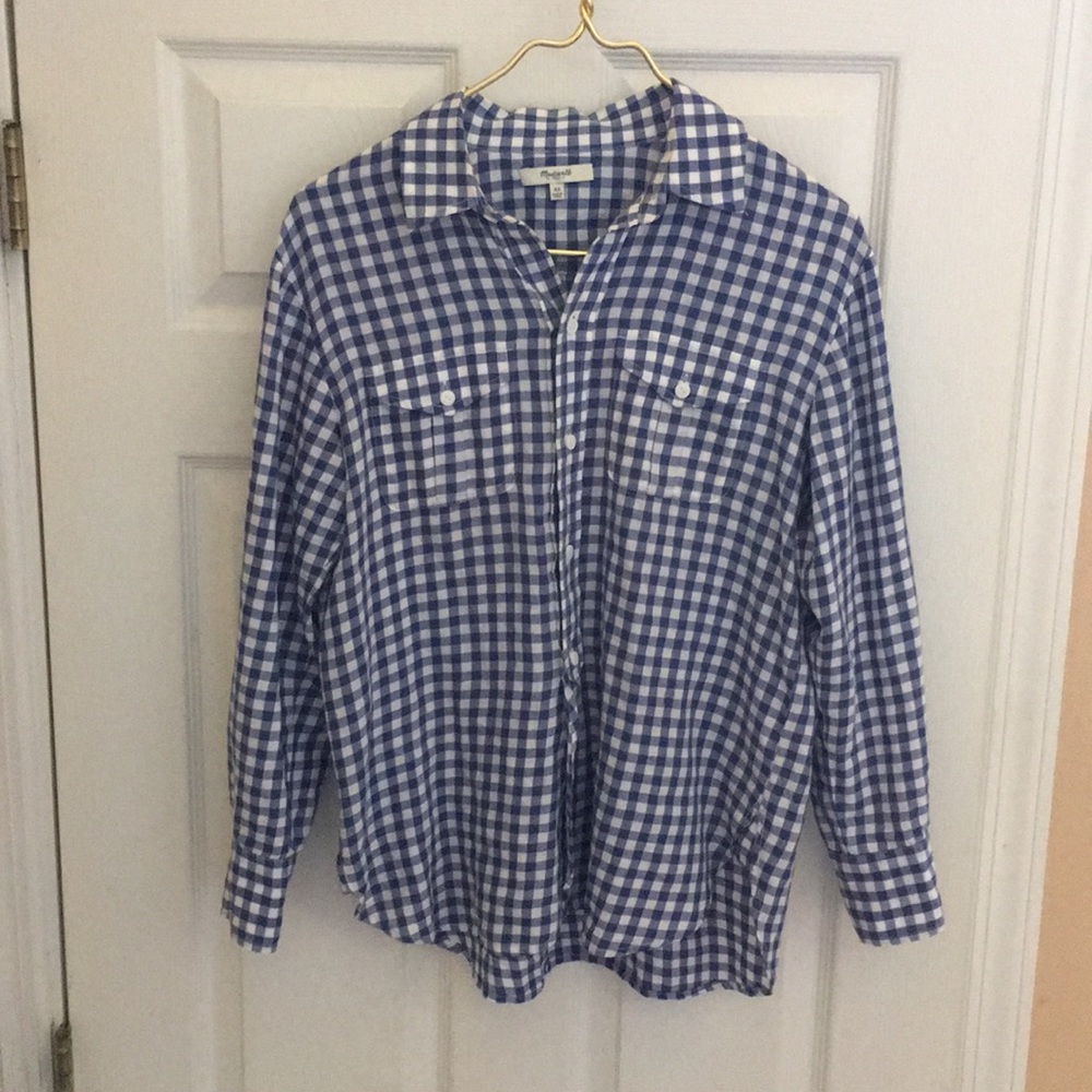 Madewell blue white plaid blouse top shirt size XS